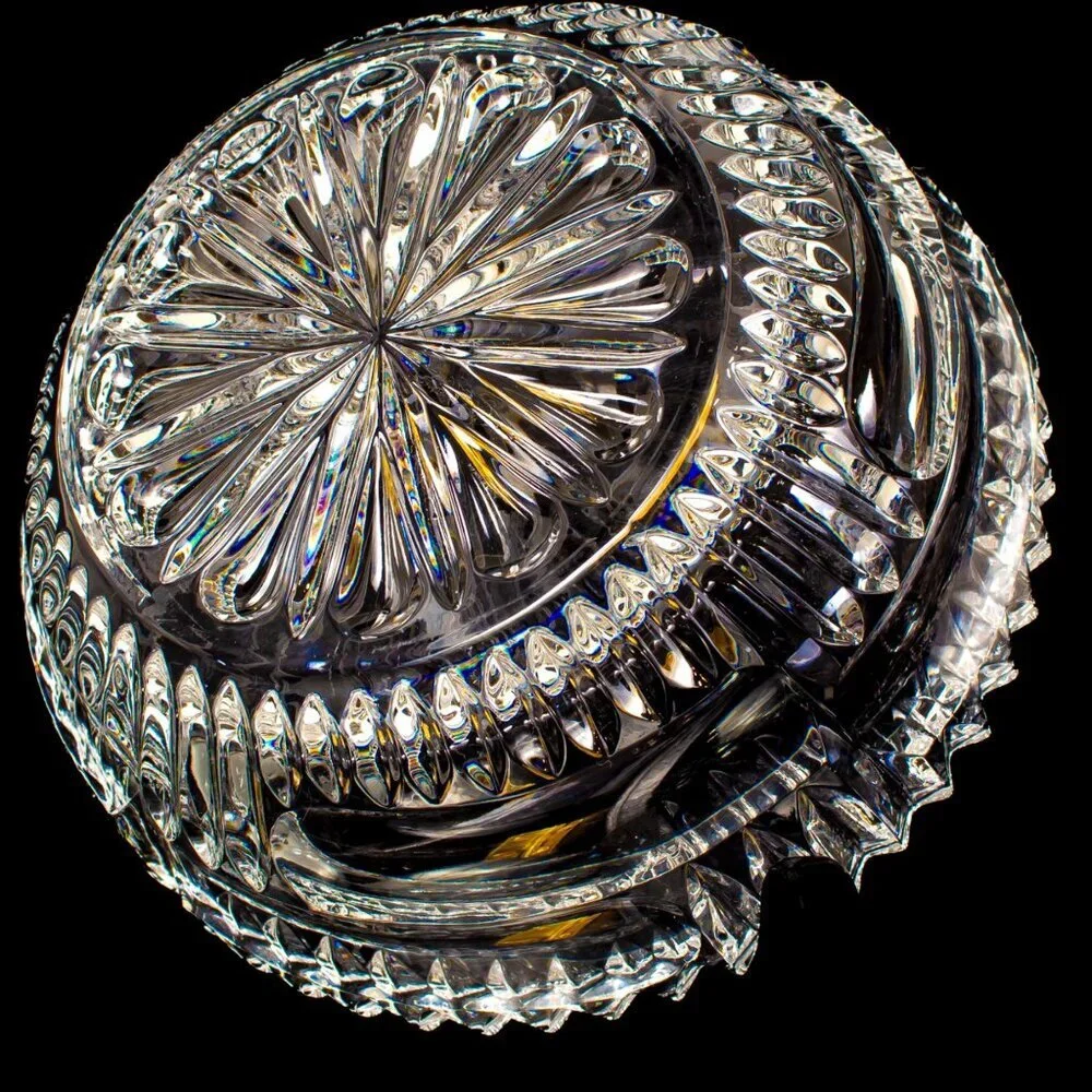 Vintage Bohemian Crystal Lidded Box Hand-Cut Design Clear Decorative Glass